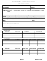 Document preview: Asset Verification Form - Texas