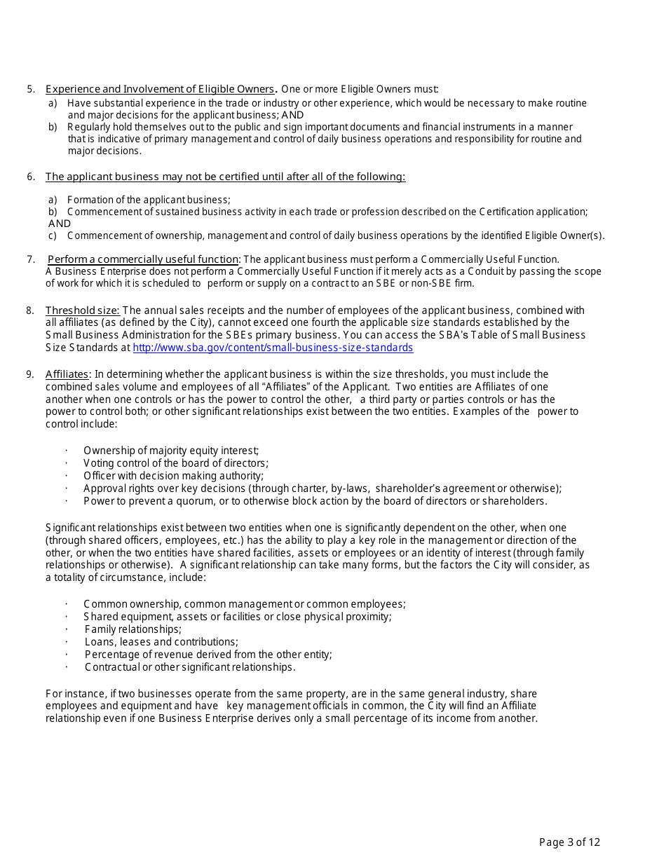 Small Business Enterprise Certification Application - City of Charlotte, North Carolina, Page 5
