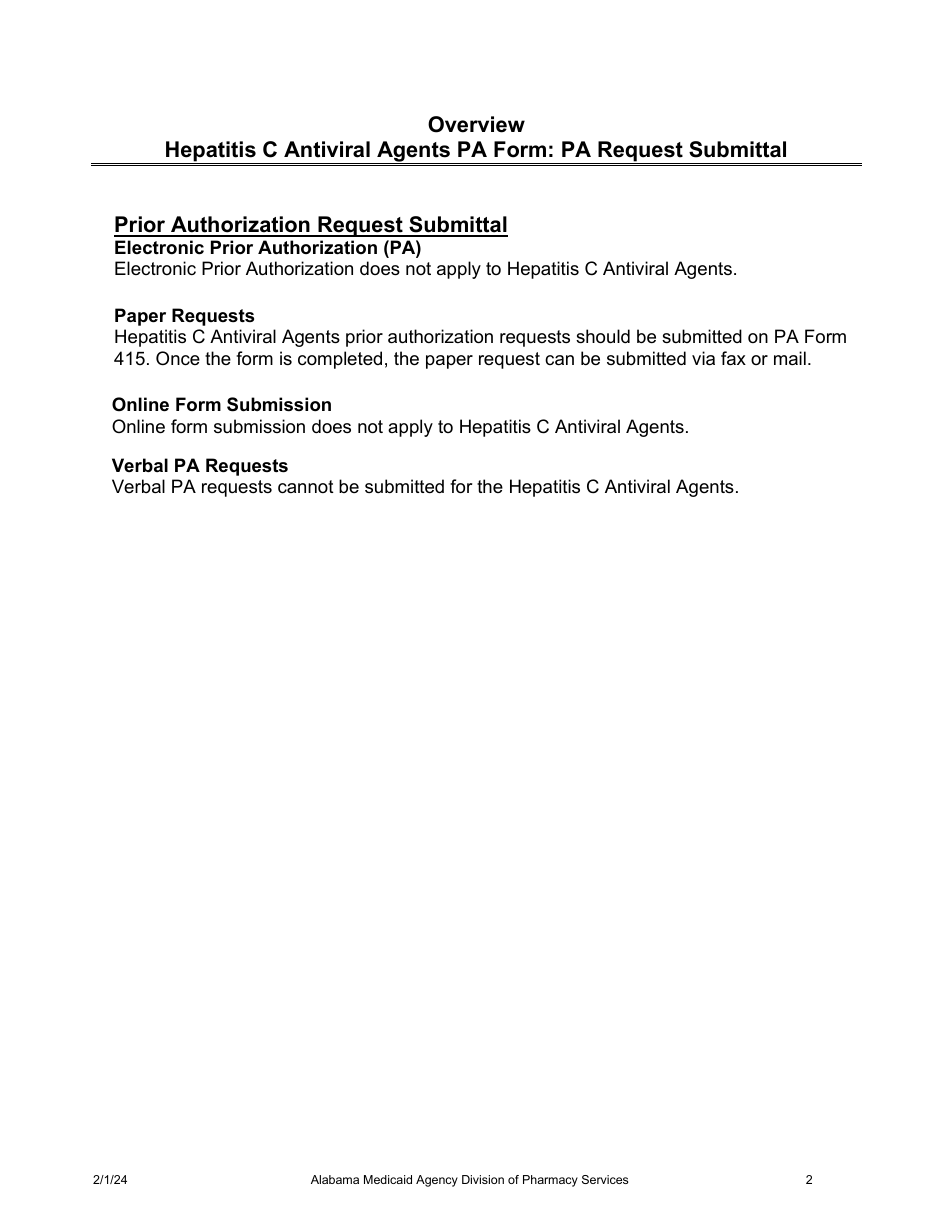 Instructions for Form 415 Hepatitis C Antiviral Agents Pa Request Form - Alabama, Page 2