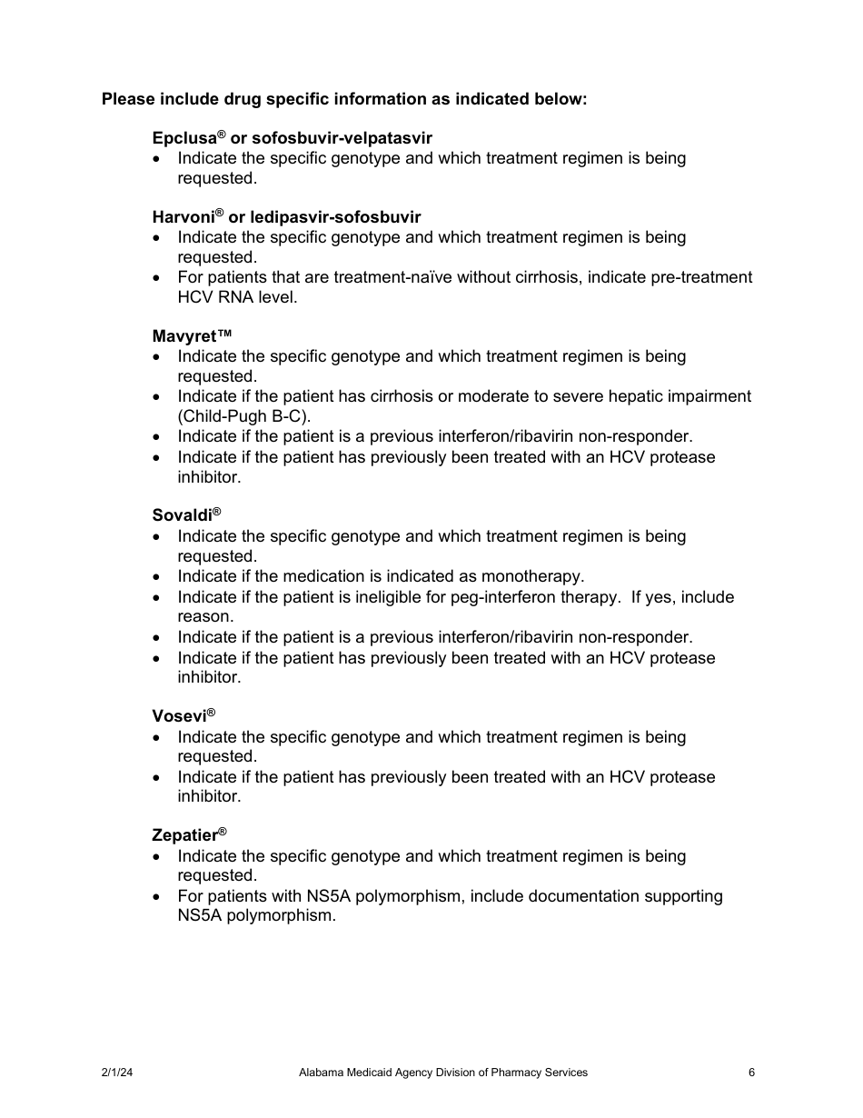 Instructions for Form 415 Hepatitis C Antiviral Agents Pa Request Form - Alabama, Page 6