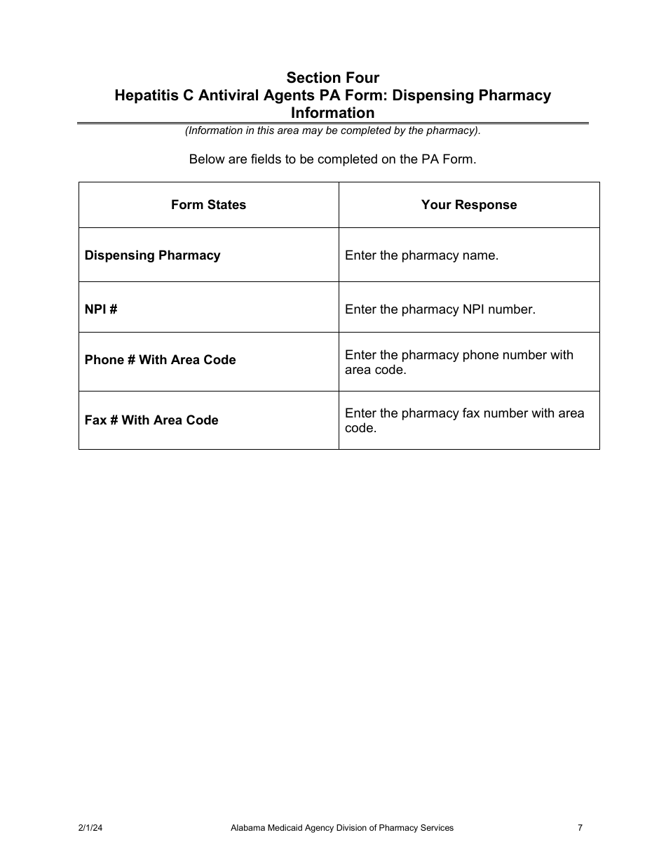 Instructions for Form 415 Hepatitis C Antiviral Agents Pa Request Form - Alabama, Page 7