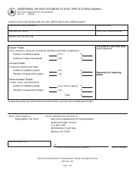 Document preview: Form MV2176 Additional or Replacement Plates Application (Dealers) - Wisconsin