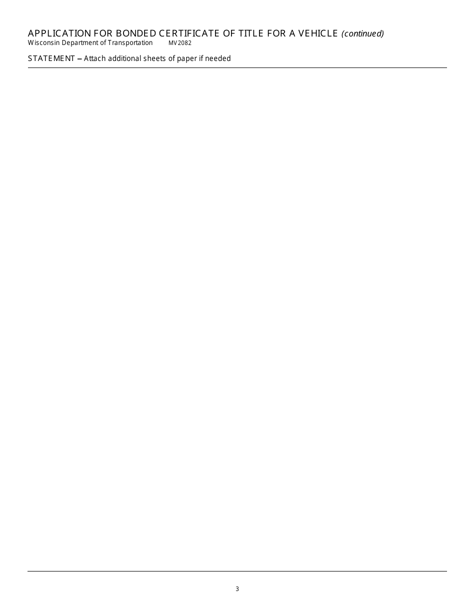 Form MV2082 Application for Bonded Certificate of Title for a Vehicle - Wisconsin, Page 3