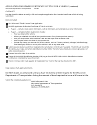 Form MV2082 Application for Bonded Certificate of Title for a Vehicle - Wisconsin, Page 4
