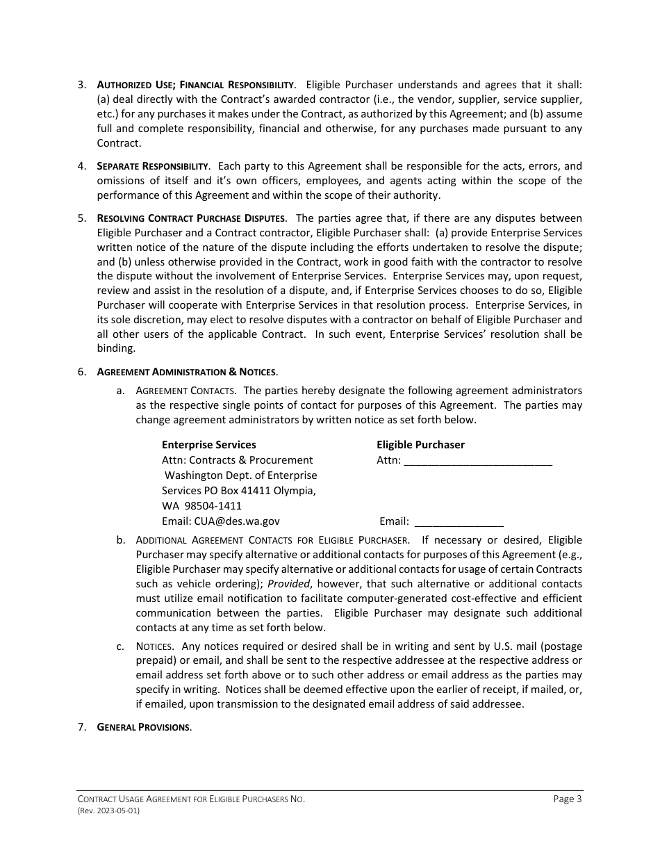 Contract Use Agreement for Designated Enterprise Procurement Solutions for Goods / Services - Washington, Page 3
