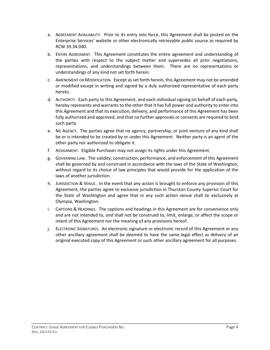 Contract Use Agreement for Designated Enterprise Procurement Solutions for Goods / Services - Washington, Page 4
