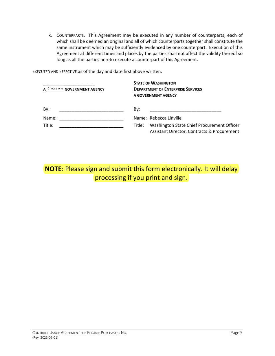 Contract Use Agreement for Designated Enterprise Procurement Solutions for Goods / Services - Washington, Page 5