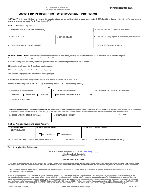 FSIS Form 4630-6 Membership/Donation Application - Leave Bank Program