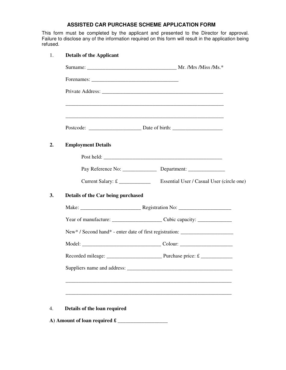 Assisted Car Purchase Scheme (Car Loan) Application Form - Fylde Borough, Lancashire, United Kingdom, Page 2