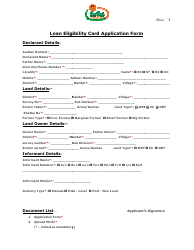 Loan Eligibility Card Application Form - India