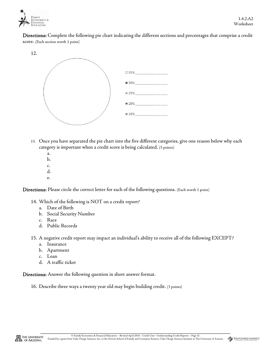 Credit Reports 1.4.2.a2 Worksheet - Family Economics  Financial Education, the University of Arizona, Page 2