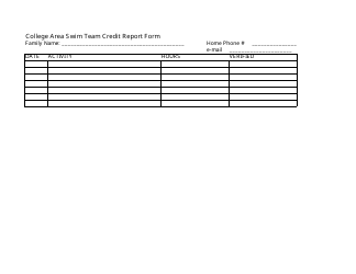 Document preview: College Area Swim Team Credit Report Form