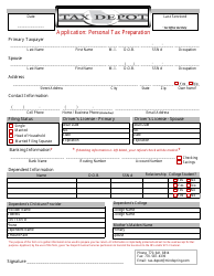 Document preview: Personal Tax Preparation Application Form - Tax Depot