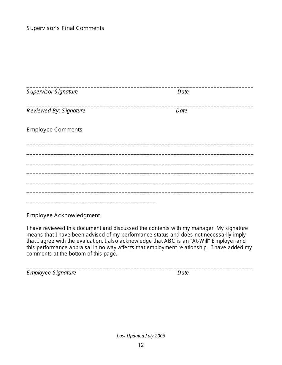Performance Appraisal Template, Page 12
