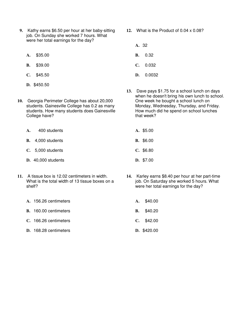 Multiplying Decimals Word Problems Worksheet With Answer Key Download ...