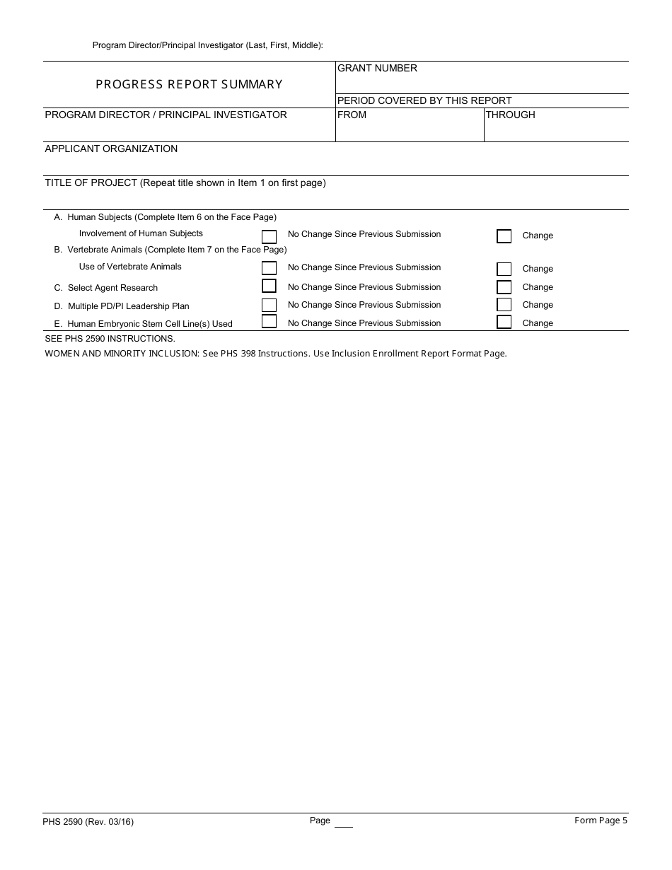 Form PHS2590 Grant Progress Report, Page 5