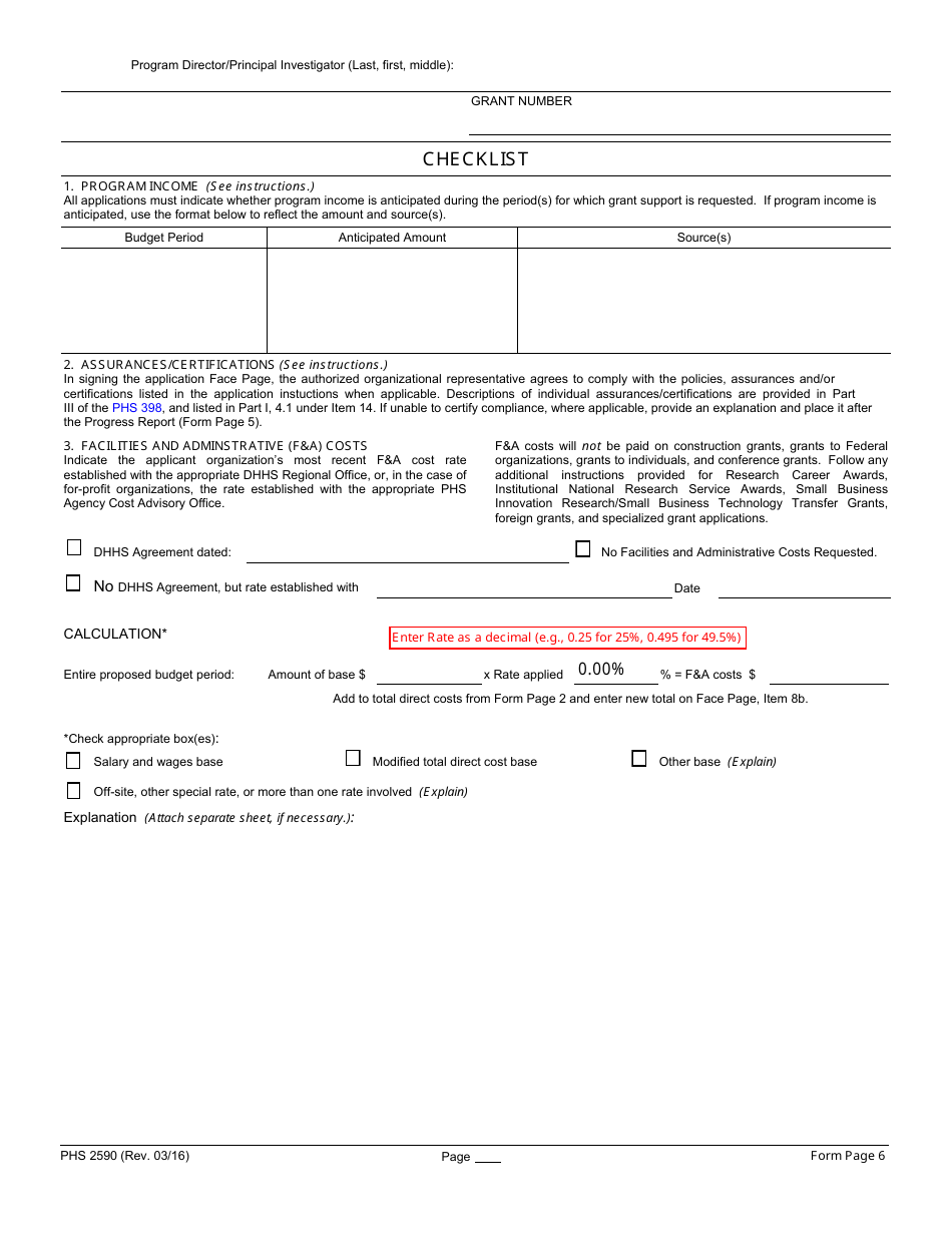 Form PHS2590 Grant Progress Report, Page 6