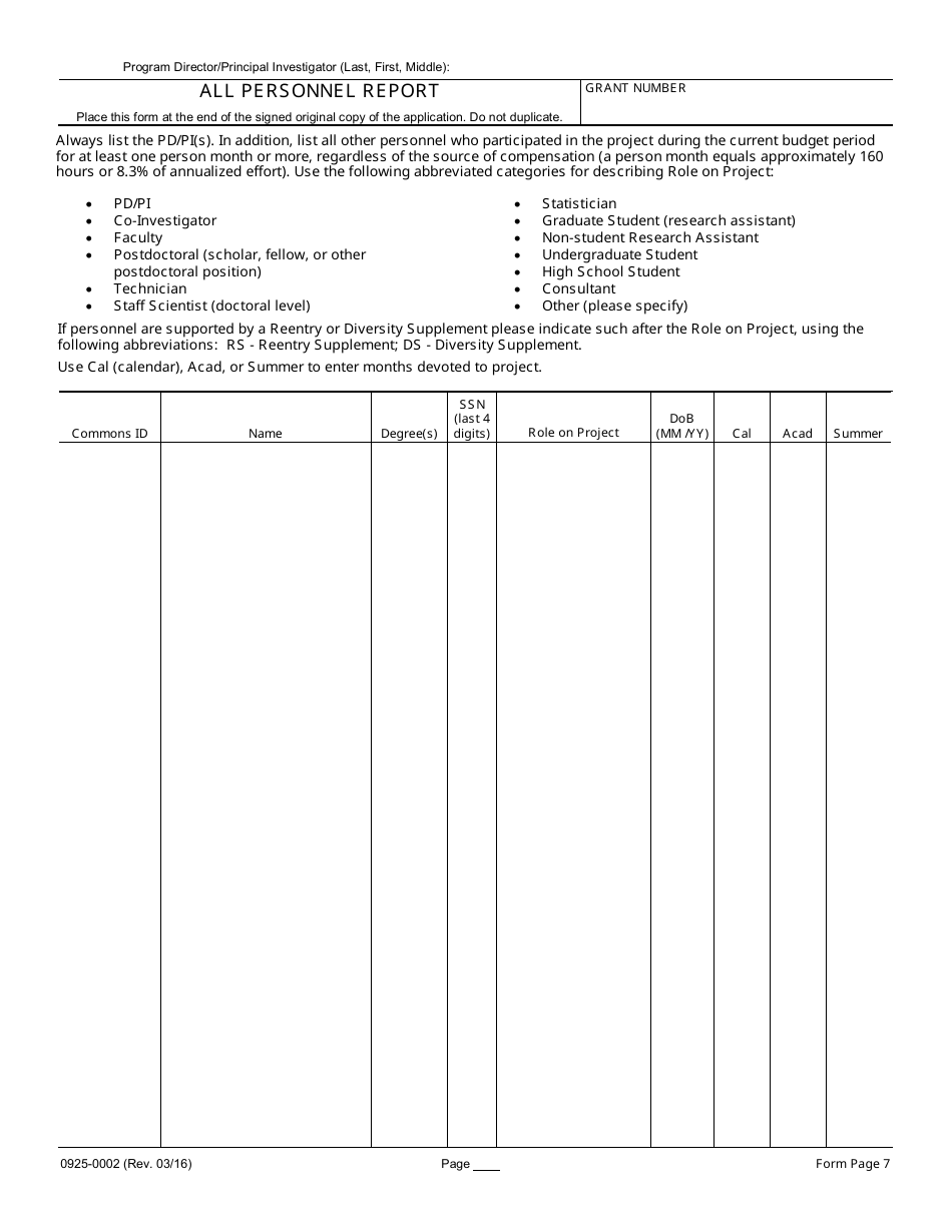 Form PHS2590 Grant Progress Report, Page 7