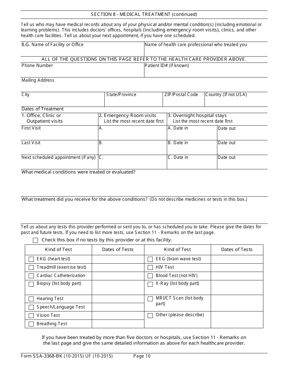 Form SSA-3368-BK - Fill Out, Sign Online and Download Fillable PDF ...