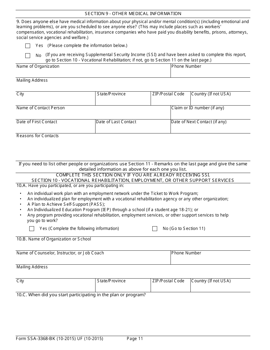 Form SSA-3368-BK - Fill Out, Sign Online and Download Fillable PDF ...