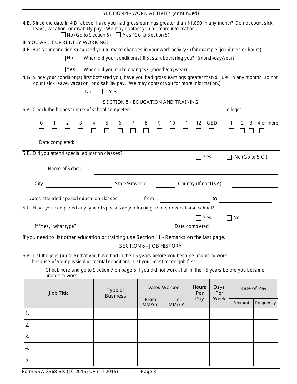 Form Ssa 3368 Bk Fill Out Sign Online And Download Fillable Pdf Templateroller 