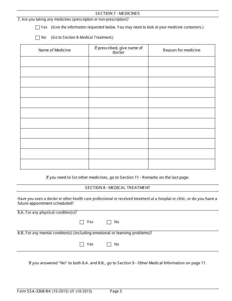 Form SSA-3368-BK - Fill Out, Sign Online and Download Fillable PDF ...