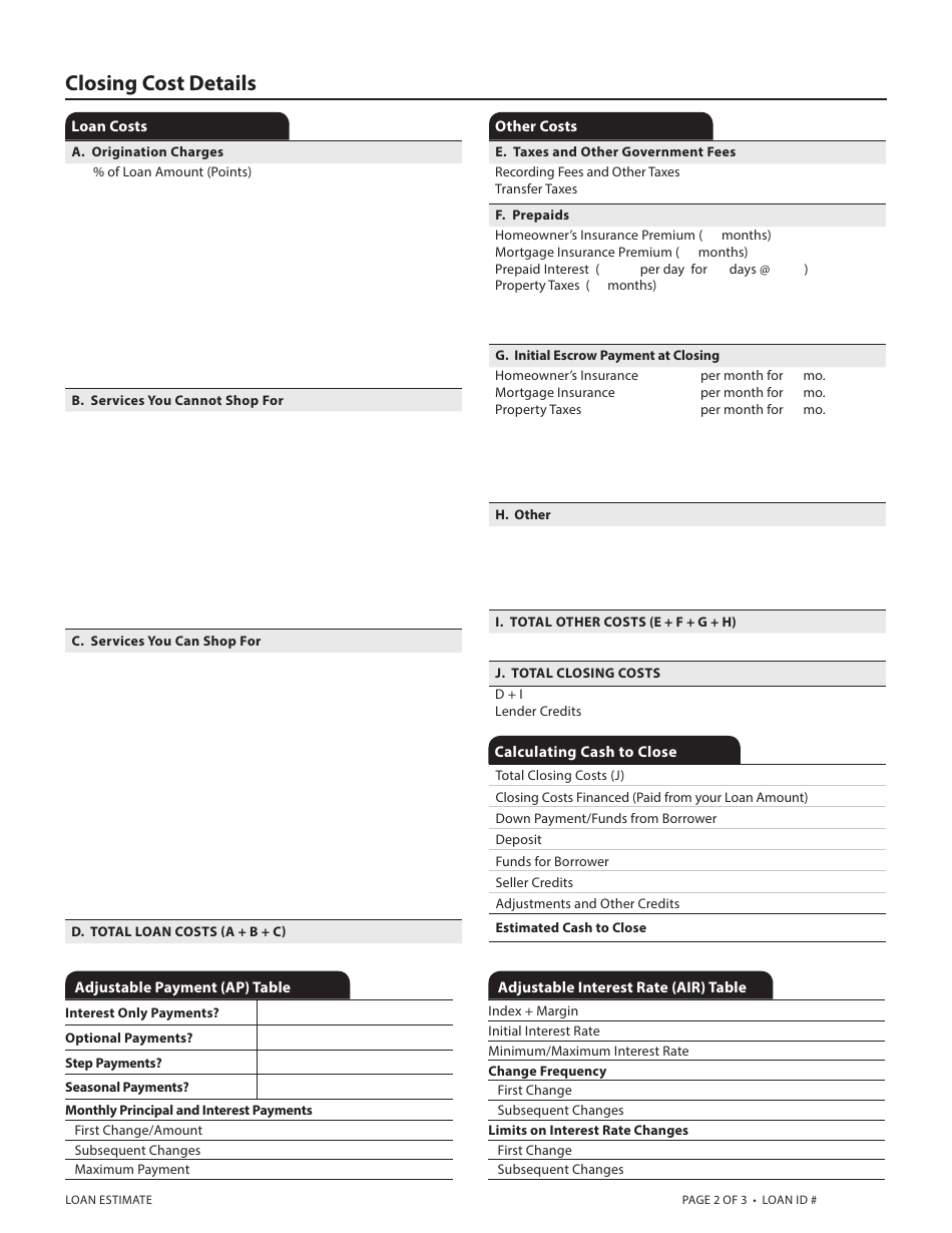 Loan Estimate Form, Page 4