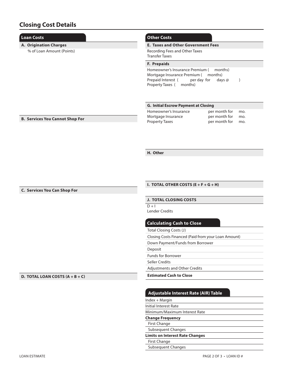 Loan Estimate Form, Page 6