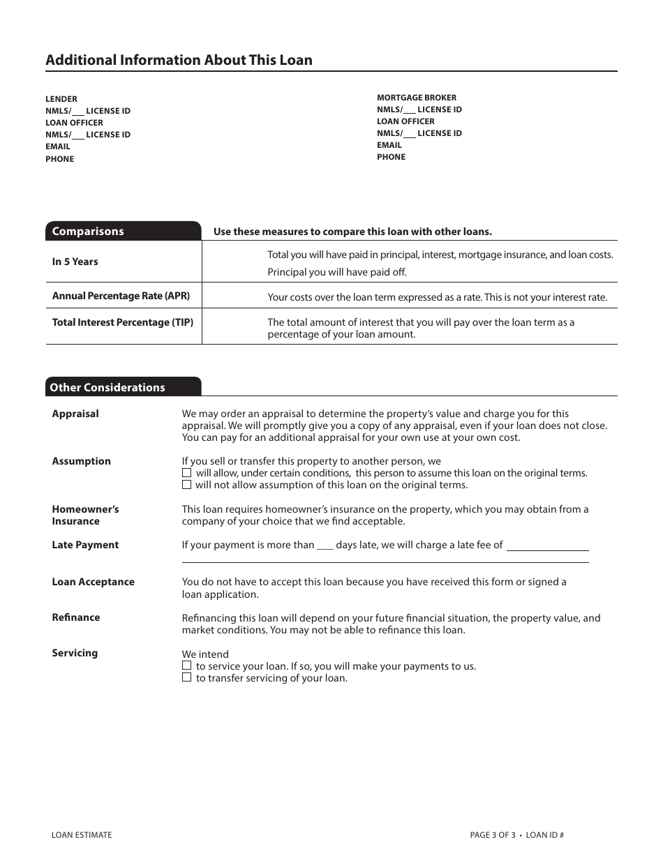 Loan Estimate Form, Page 8
