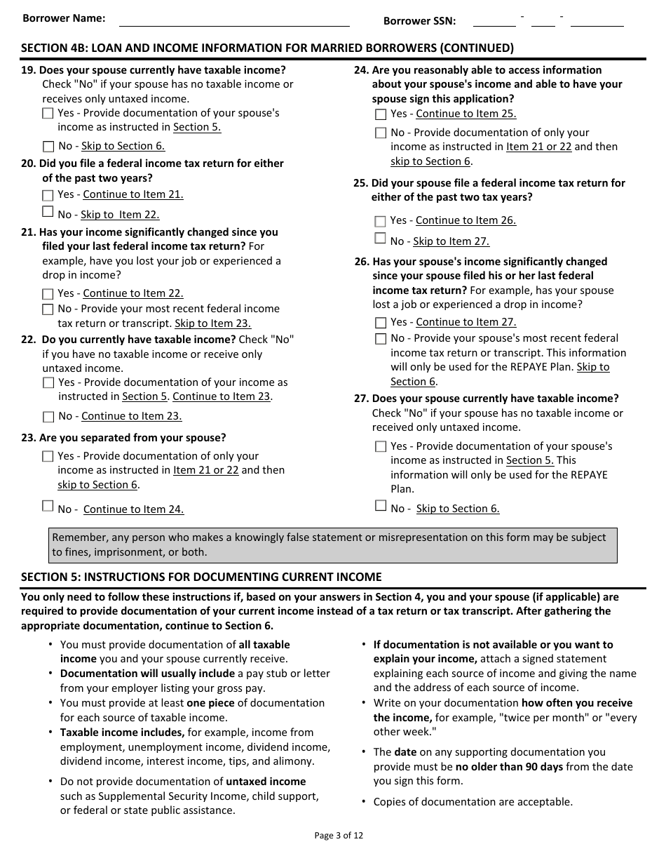 OMB Form 1845-0102 Income-Driven Repayment Plan Request, Page 3