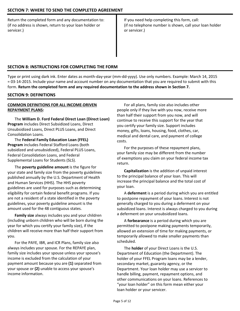 OMB Form 1845-0102 Income-Driven Repayment Plan Request, Page 5