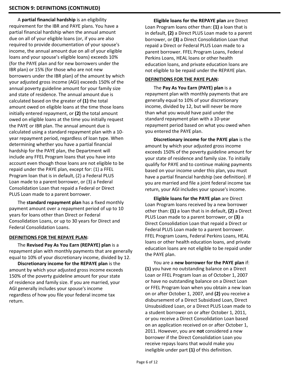 OMB Form 1845-0102 Income-Driven Repayment Plan Request, Page 6
