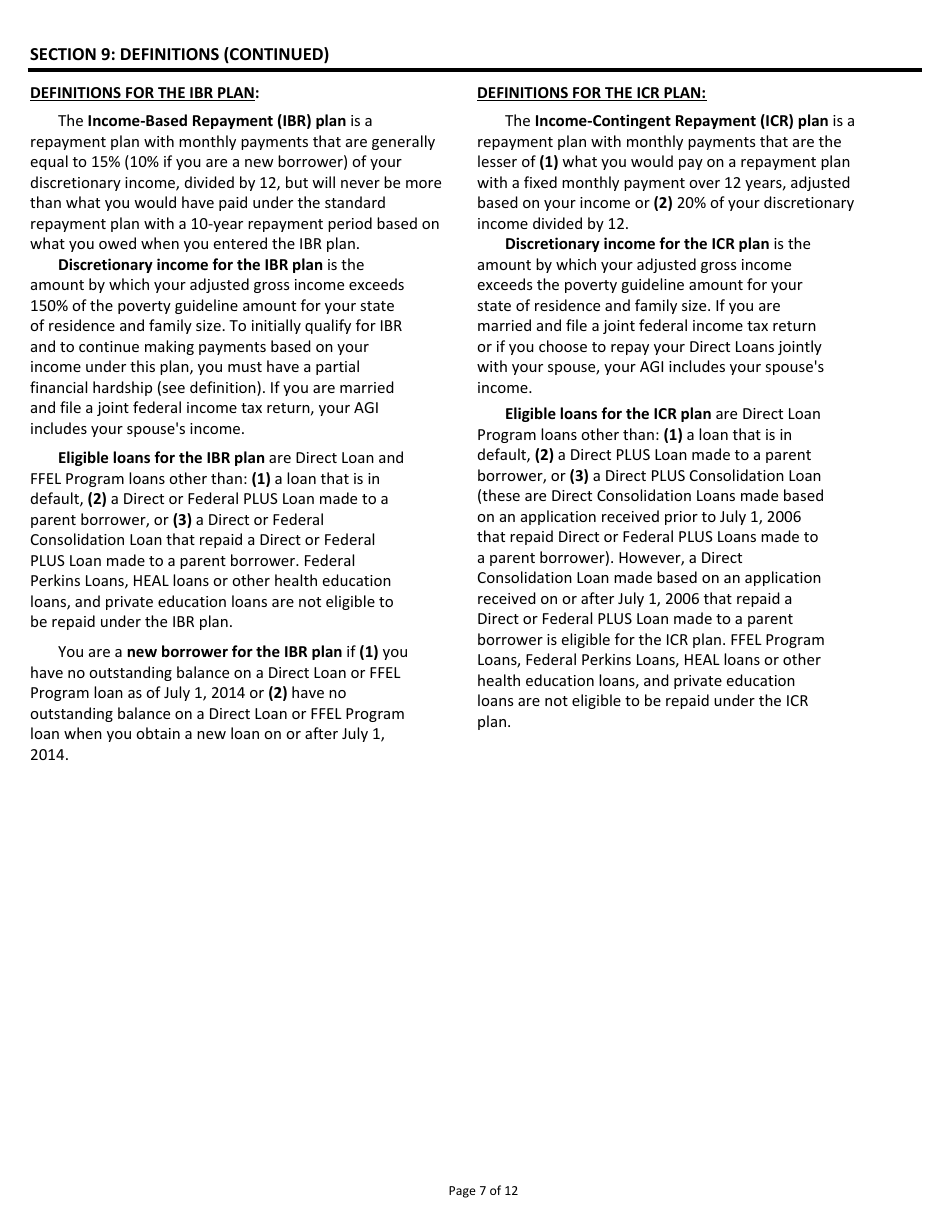 OMB Form 1845-0102 Income-Driven Repayment Plan Request, Page 7