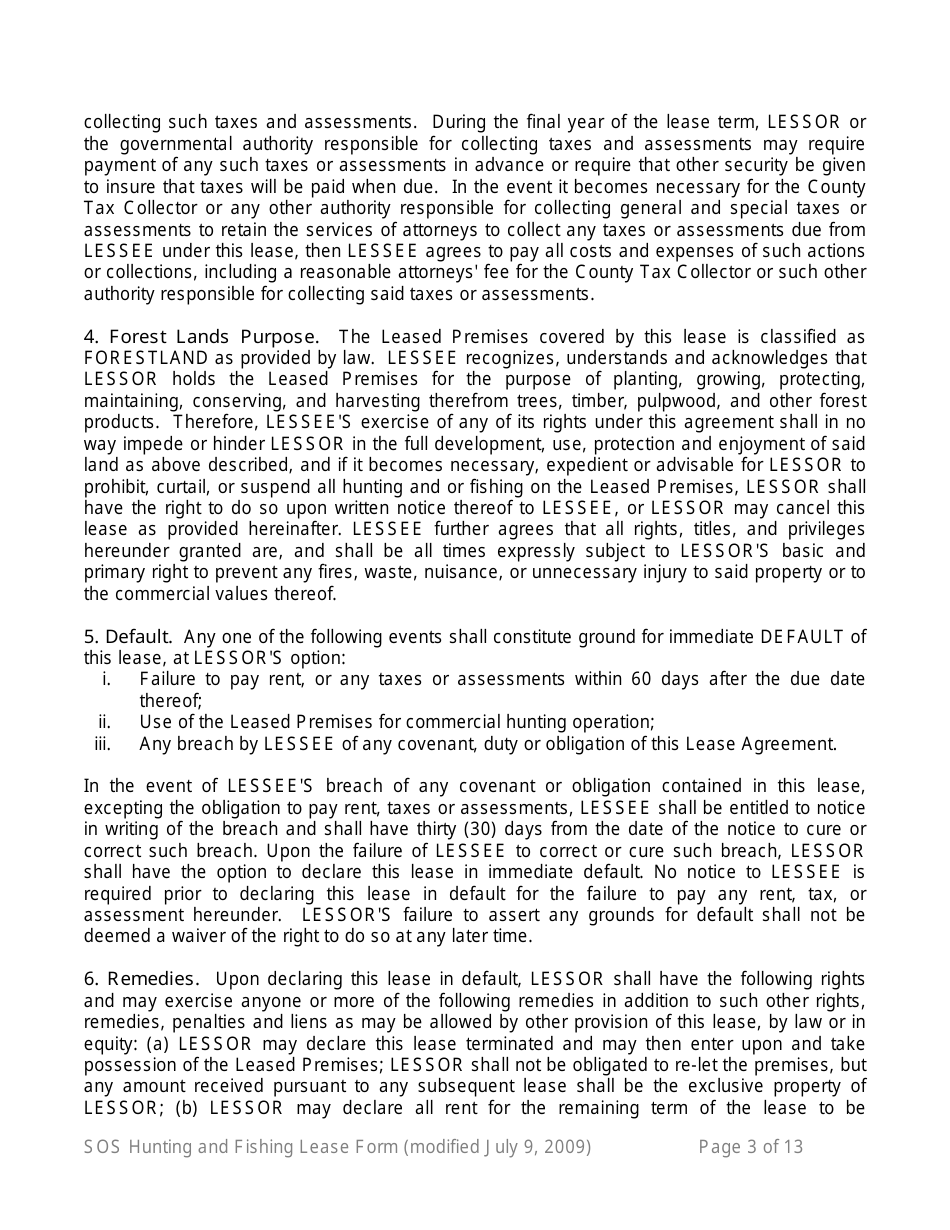 Hunting and Fishing Lease Form - 16th Section Public School Trust Land - Mississippi, Page 3