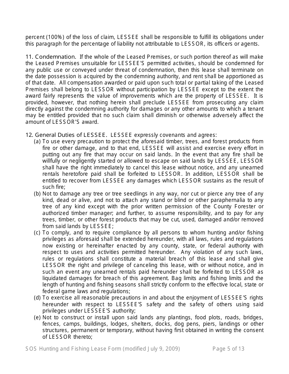 Hunting and Fishing Lease Form - 16th Section Public School Trust Land - Mississippi, Page 5