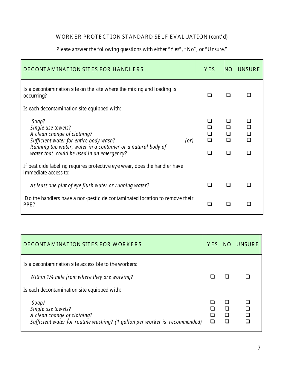 Worker Protection Standard Self Evaluation Checklist Form - Arizona, Page 7