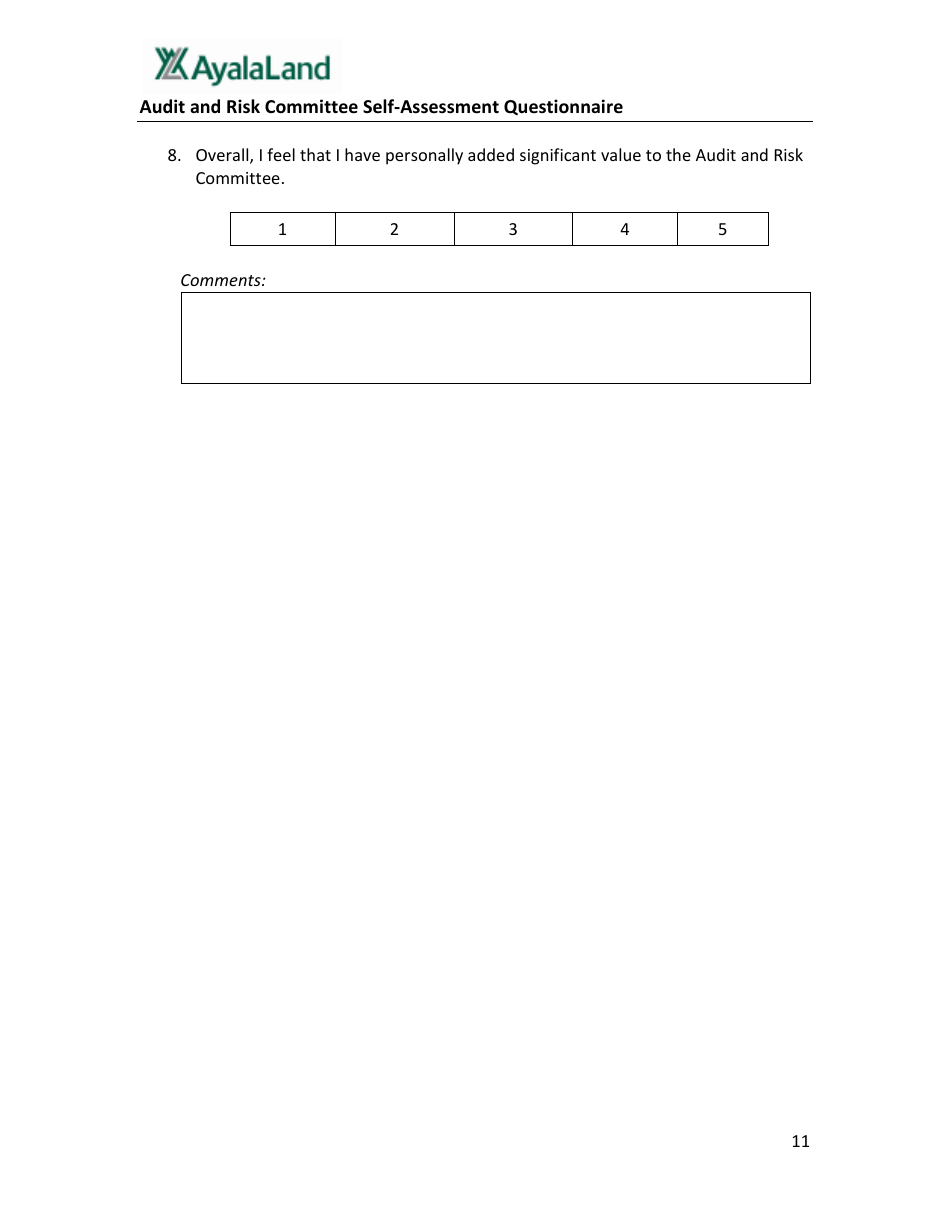 Audit and Risk Committee Self-assessment Questionnaire Form - Ayalaland - Philippines, Page 11