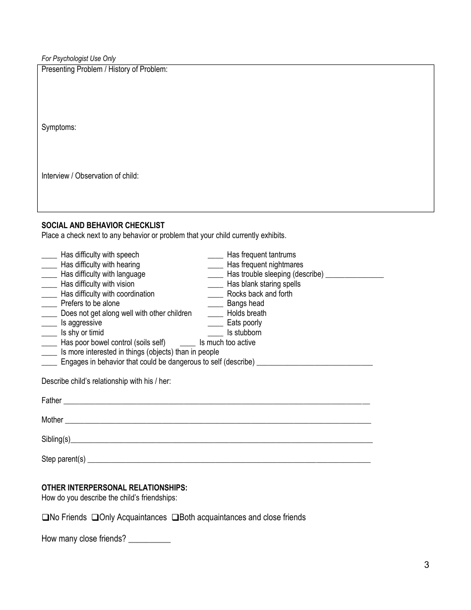 Children/Adolescentes Biopsychosocial Assessment Form - Agape Family ...