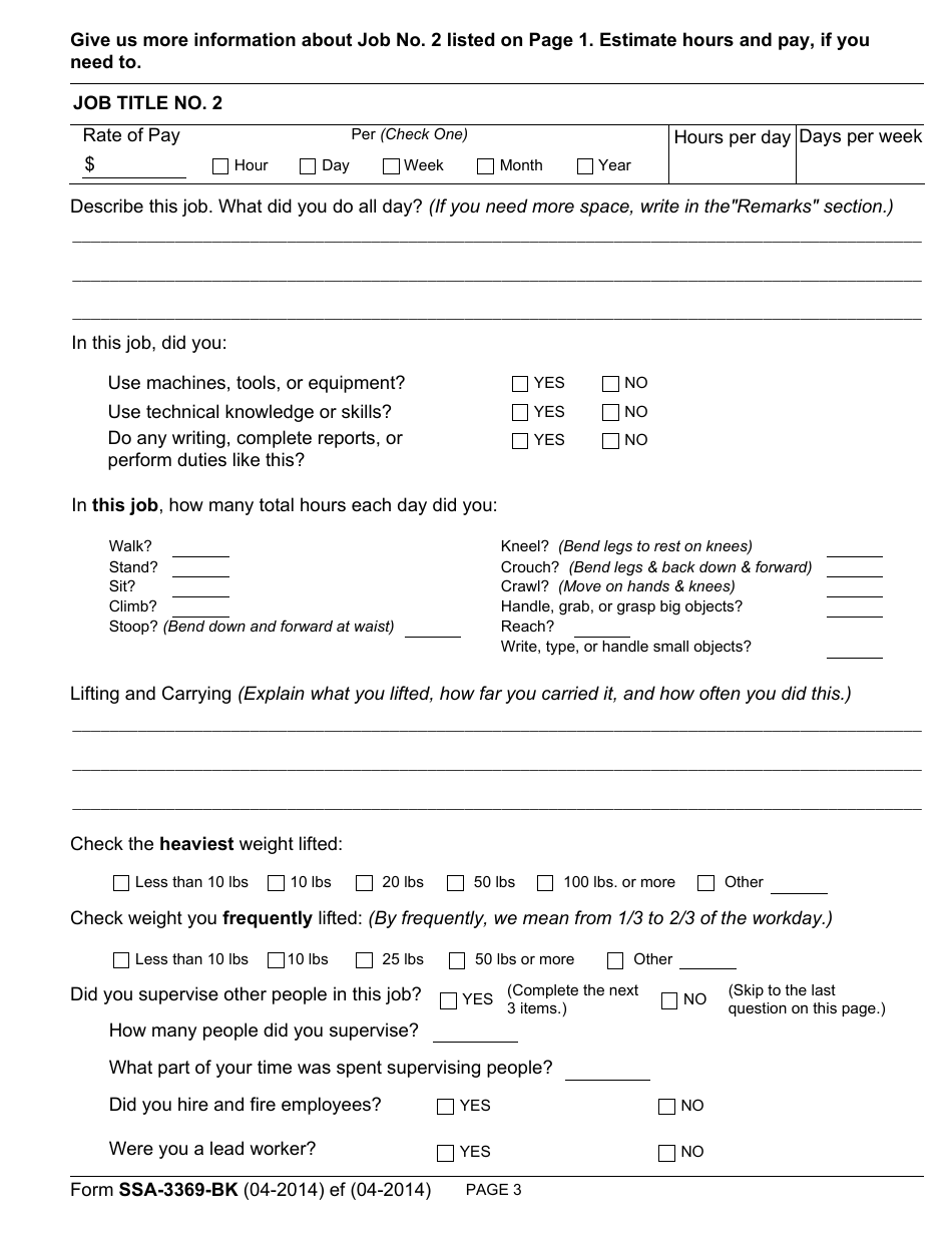 Form SSA-3369-BK Work History Report, Page 5