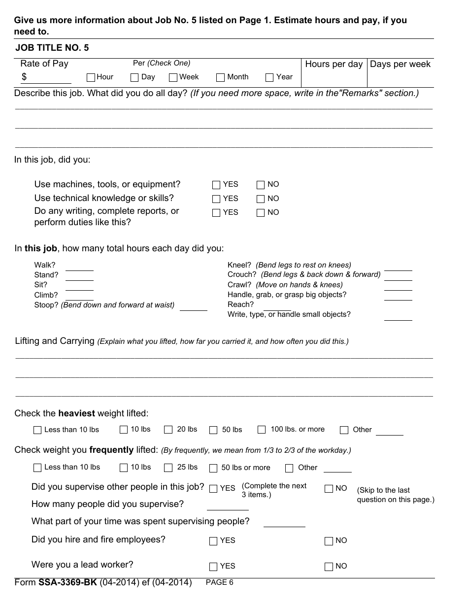 Form SSA-3369-BK Work History Report, Page 8