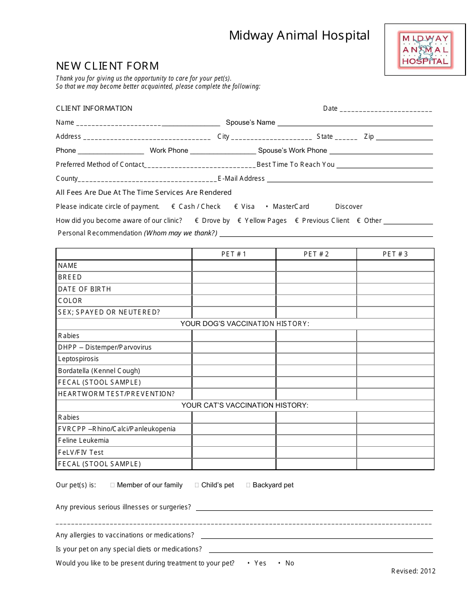 New Client Form - Midway Animal Hospital, Page 1