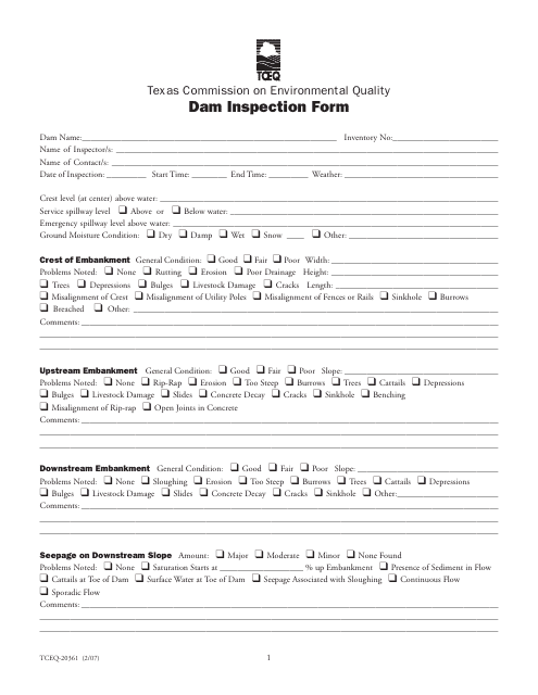 Form 20361 Dam Inspection Form - Texas
