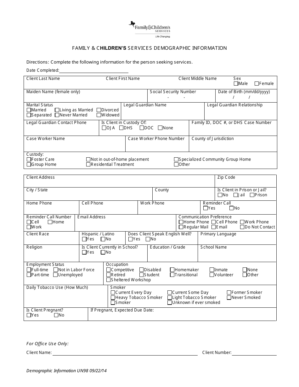Demographic Information Form - Family  Childrens Services, Page 1