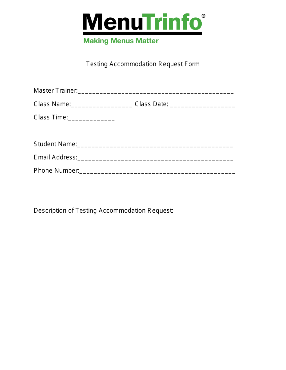 Testing Accommodation Request Form - Menutrinfo, Page 1
