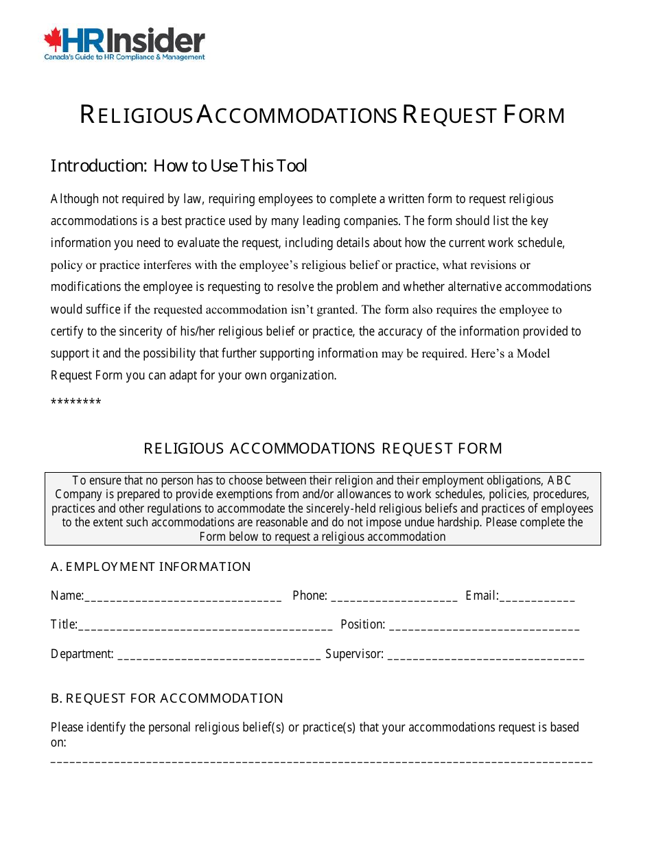 Religious Accommodations Request Form - Hrinsider, Page 1