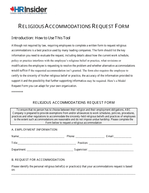 Religious Accommodations Request Form - Hrinsider Download Pdf