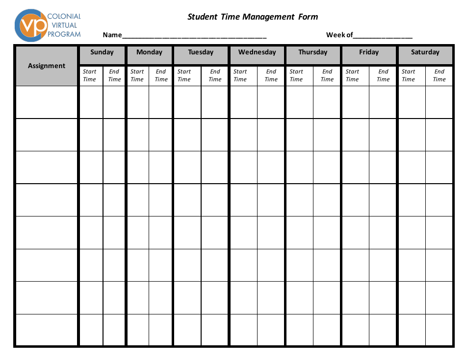 Student Time Management Form - Colonial Virtual Program - Fill Out ...