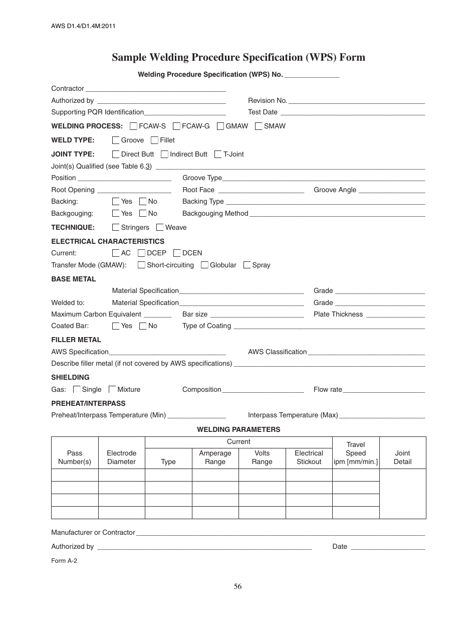 Sample Welding Procedure Specification (Wps) Form, Page 1