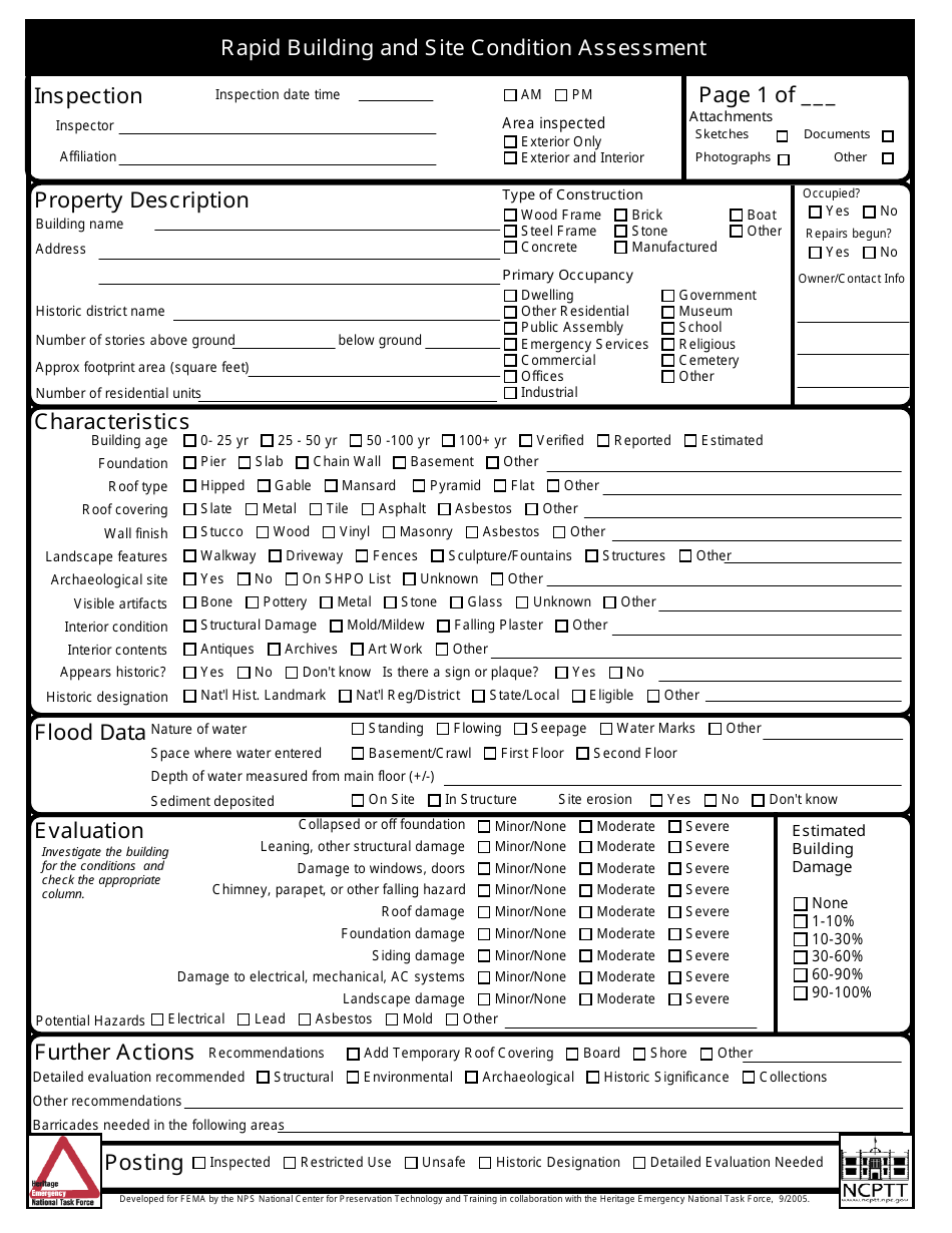 Rapid Building and Site Condition Assessment Form, Page 1