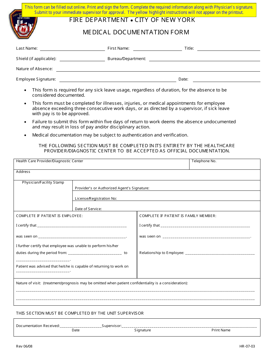 Form HR-07-03 - Fill Out, Sign Online and Download Fillable PDF, New ...